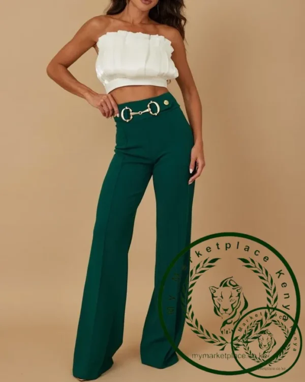 Women's fashionable and casual commuting straight leg pants 2024 autumn new button decoration high waist straight leg work pants - Image 3