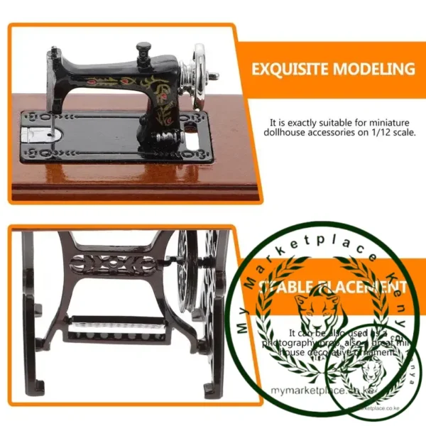 1Pc Miniature Sewing Machine Dollhouse Furniture Accessory Vintage Model House Decoration Mini Sewing Machine Wooden Material - Image 5