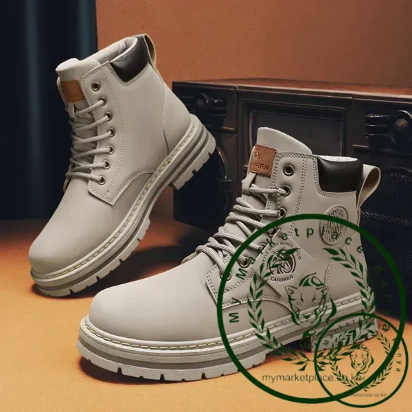Retro Casual High Top Boots for Men Winter Chunky Rhubarb Boots Men's Motorcycle Ankle Boots Lace-Up Work Footwear Botas Hombre - Image 6