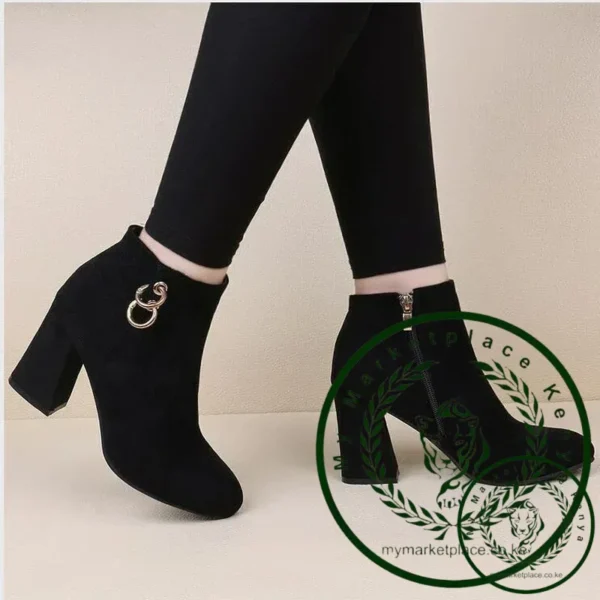 Retro Plush Warm Autumn Winter Women's Boot Vintage Block Heel Ankle Boots Zipper High Heels Women Shoes Big Sizes 43 - Image 3