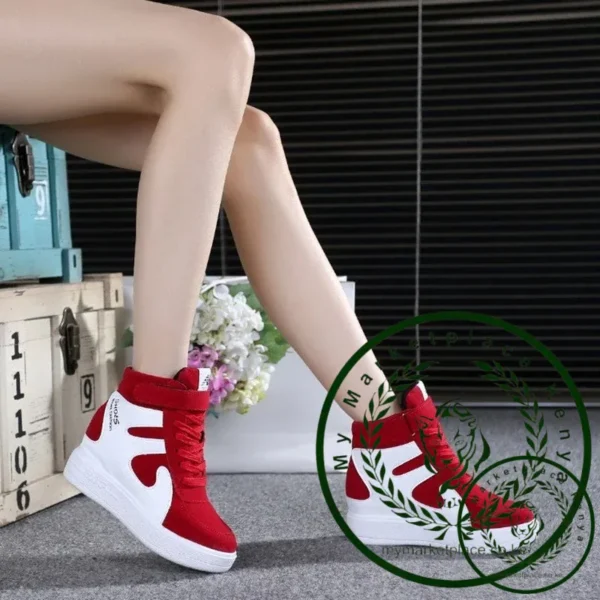 Red Sneakers Women 2024 New High Top Platform Casual Wedges Autumn Winter Female Black Internal Increase Vulcanize Shoes Lace-up - Image 2