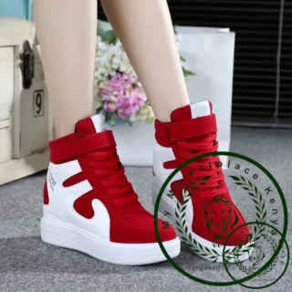Red Sneakers Women 2024 New High Top Platform Casual Wedges Autumn Winter Female Black Internal Increase Vulcanize Shoes Lace-up