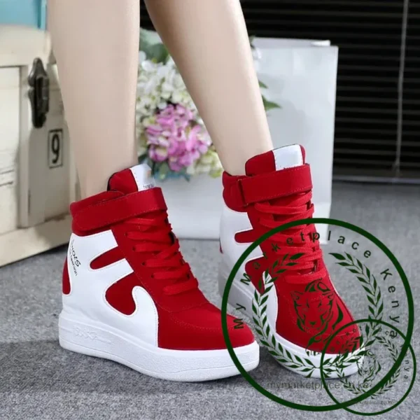 Red Sneakers Women 2024 New High Top Platform Casual Wedges Autumn Winter Female Black Internal Increase Vulcanize Shoes Lace-up