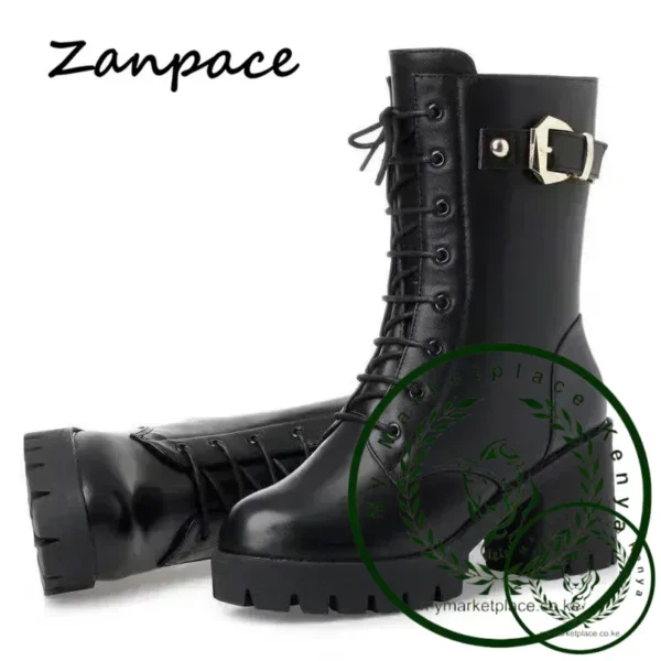 2025 Winter Leather Women Winter Boots Thick Wool Warm Women High-heeled Genuine Boot High-quality Female Snow Boots Women Shoes - Image 4