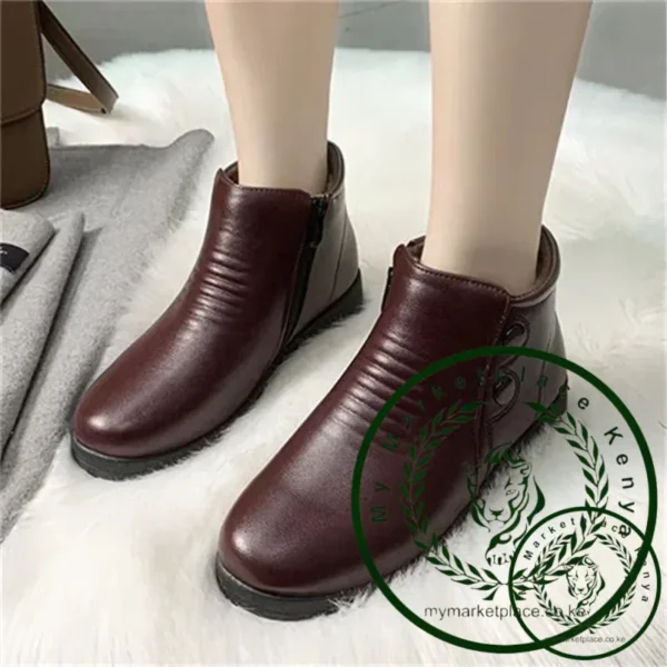 Winter Women Boots 2025 Trendy Mother Boots Fashion Soft Leather Short Tube Bare Boots Outdoor Leisure Platform Shoes Women Shoe - Image 6