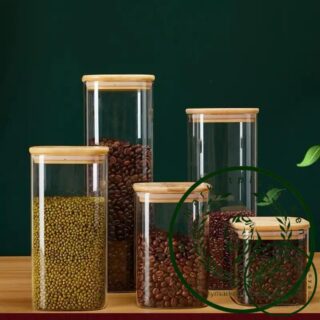 Square bamboo lids glass jar