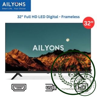AILYONS LET3208W 32" FHD Frameless Digital LED TV Inbuilt Decoder DVB T2/S2 - USB-HDMI-VGA - Black , (1YR WRTY)