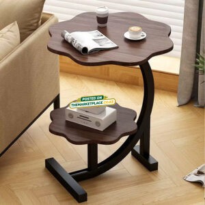 2-Layer Coffee Table & Bedside Table — White Brown Black