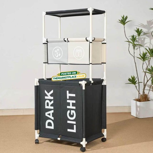 3-Tier Rolling Laundry Hamper with Storage Shelves